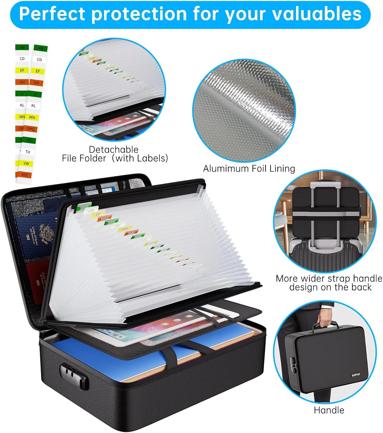 ENGPOW Fireproof Document Box with Lock,5200 Soft Case Fireproof Box with 25 Pocket Accordion File Folder,Multi-Layer Fireproof Water Resistant File Organizer Storage for Important Documents,Laptop