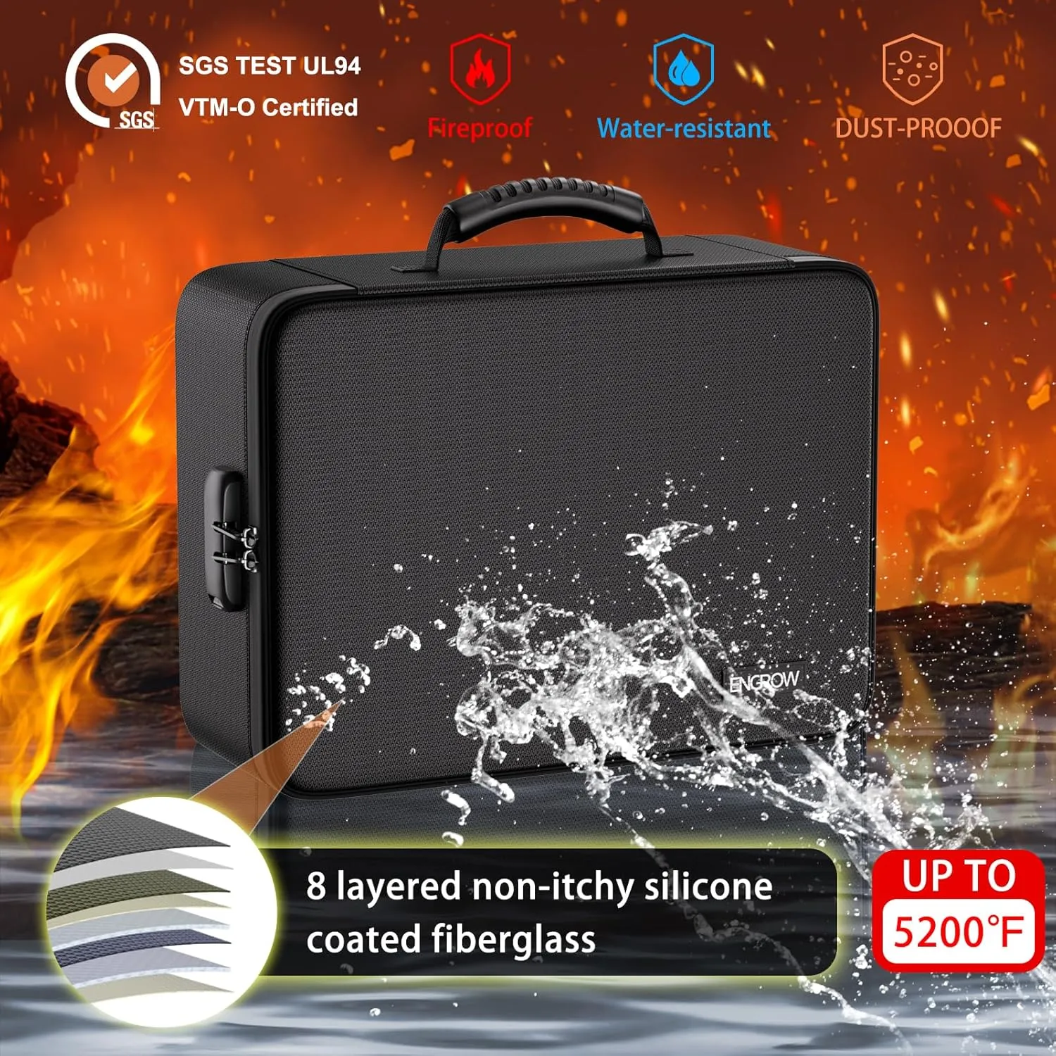 ENGPOW Fireproof Document Box with Lock,5200 Soft Case Fireproof Box with 25 Pocket Accordion File Folder,Multi-Layer Fireproof Water Resistant File Organizer Storage for Important Documents,Laptop