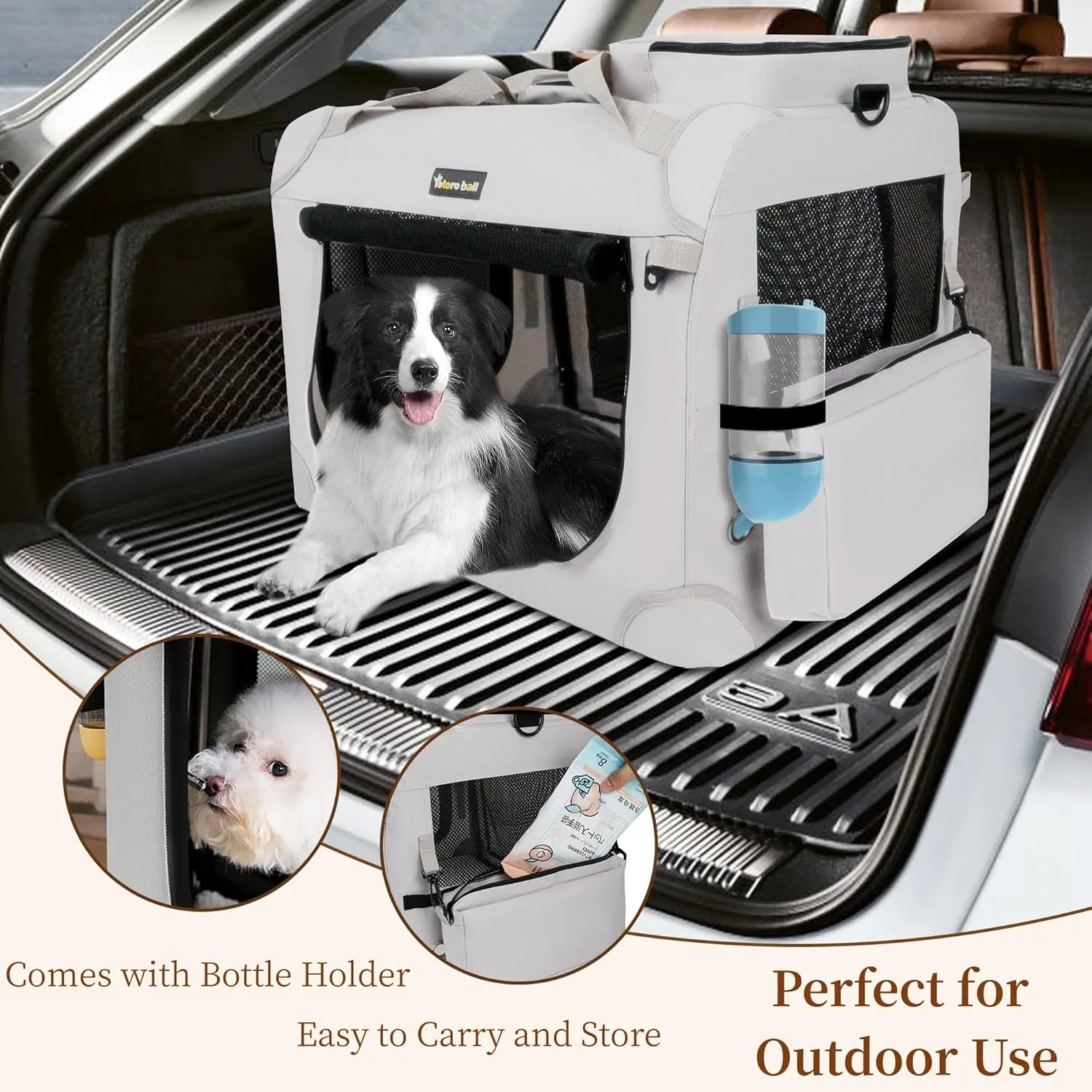 Extra Large Cat Carrier for 2 Cats Indoor and Outdoor Uses Car Travel Portable Bag with Water Bottle Slot Ideal for Long Trips (Grey, 24.0" L x 16.5" W x 16.5" H)