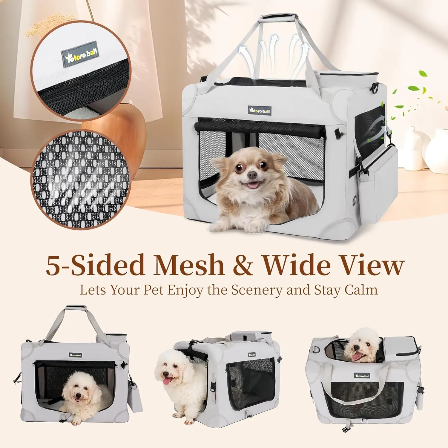 Extra Large Cat Carrier for 2 Cats Indoor and Outdoor Uses Car Travel Portable Bag with Water Bottle Slot Ideal for Long Trips (Grey, 24.0" L x 16.5" W x 16.5" H)