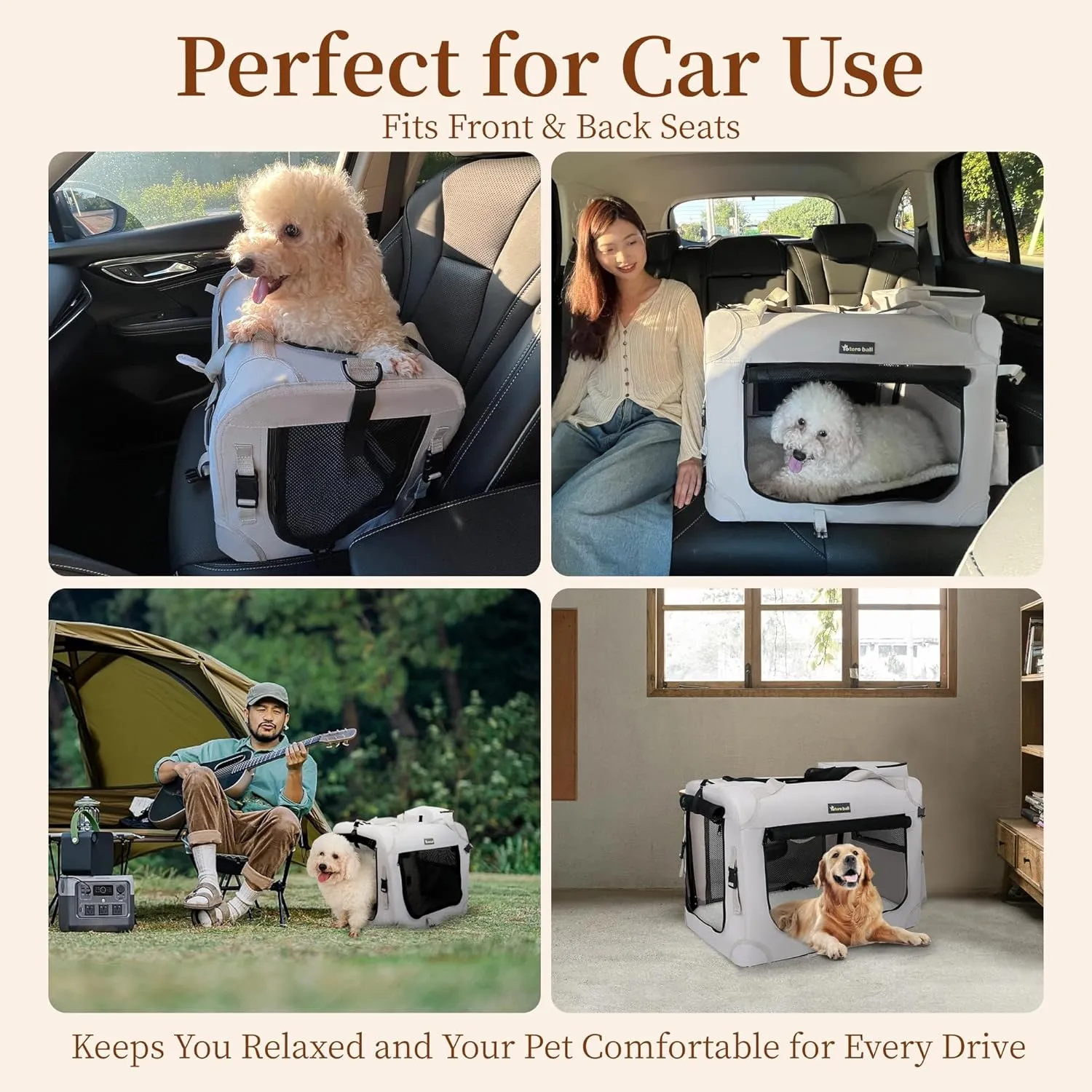 Extra Large Cat Carrier for 2 Cats Indoor and Outdoor Uses Car Travel Portable Bag with Water Bottle Slot Ideal for Long Trips (Grey, 24.0" L x 16.5" W x 16.5" H)