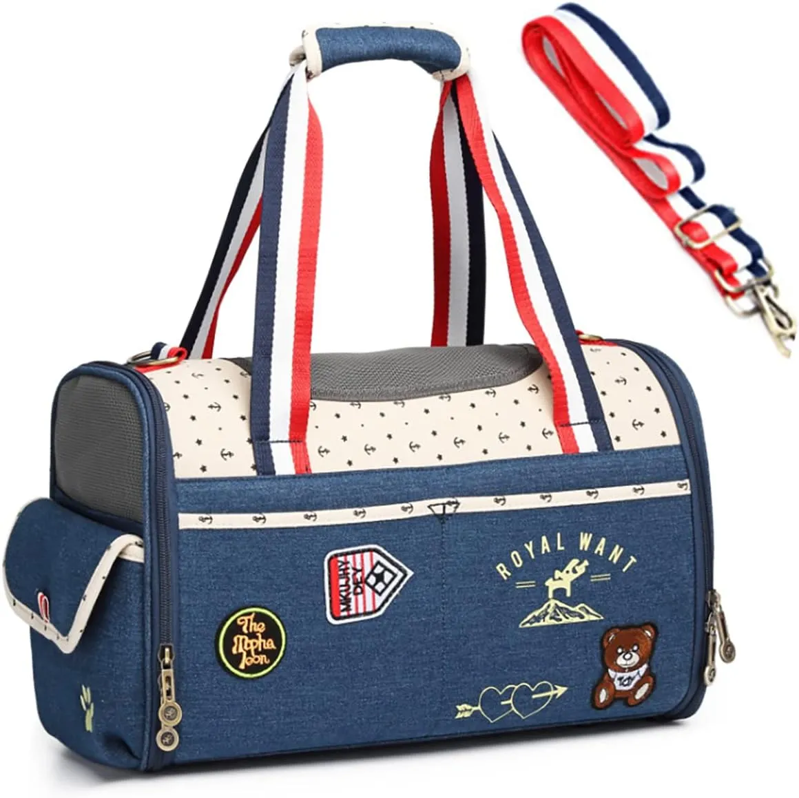 Fashion Dog Purse Carrier for Small Dogs with Shoulder Strap, Holds Up to 10lbs Woven Cloth Pet Carrier, Cat Carrier, Airline Approved Puppy Purse Carrier for Travel (Blue, Small)