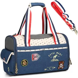 Fashion Dog Purse Carrier for Small Dogs with Shoulder Strap, Holds Up to 10lbs Woven Cloth Pet Carrier, Cat Carrier, Airline Approved Puppy Purse Carrier for Travel (Blue, Small)