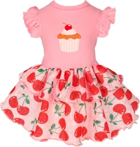 Fitwarm Cherry Cupcake Dog Tiered Dress, Doggy Clothes for Small Dogs Girl, Dog Summer Dress, Pet Apparel, Light Pink, Red, Green, XXS