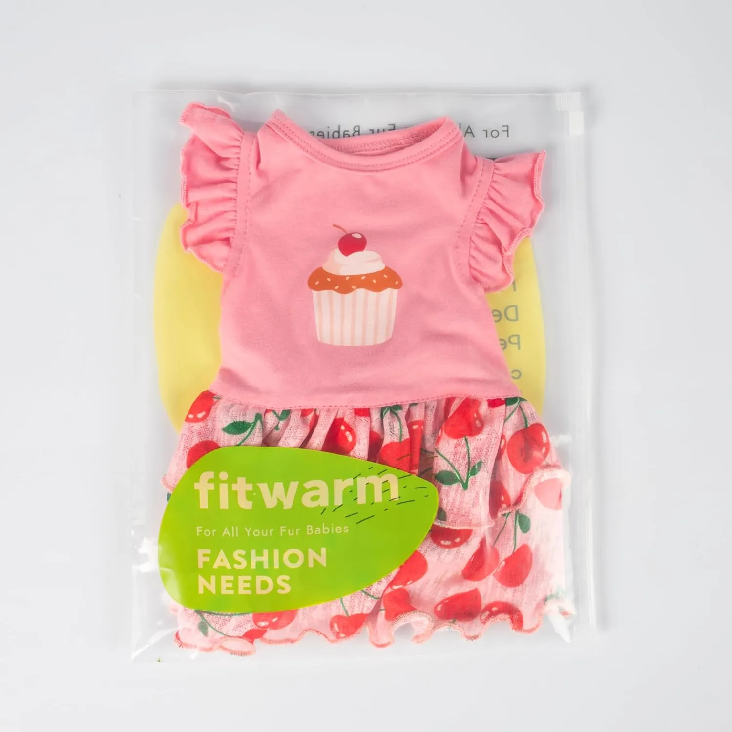 Fitwarm Cherry Cupcake Dog Tiered Dress, Doggy Clothes for Small Dogs Girl, Dog Summer Dress, Pet Apparel, Light Pink, Red, Green, XXS