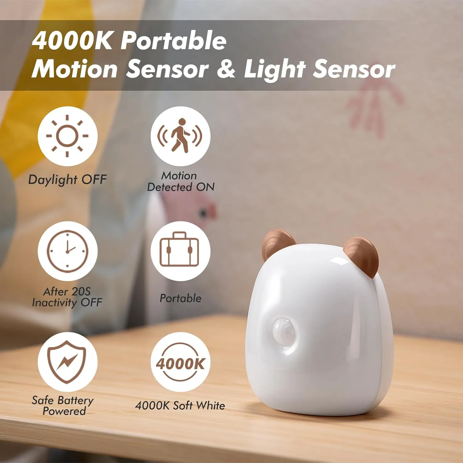 G Keni LED Motion Sensor Night Light for Kids and Adult, Rechargeable Battery Powered Warm White Motion Activated Bedside Lamp, Soft Eye Caring for Bedroom Bathroom (Brown), SC-128E