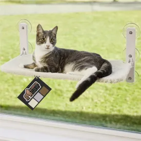 GORILLA GRIP Cat Window Perch, Sturdy Cat Hammock Bed Window Seat with 6 Large Suction Cups, Foldable Cordless Indoor Kitten Wall Shelves, Strong Metal Frame, Reversible Washable Cover, Medium Beige