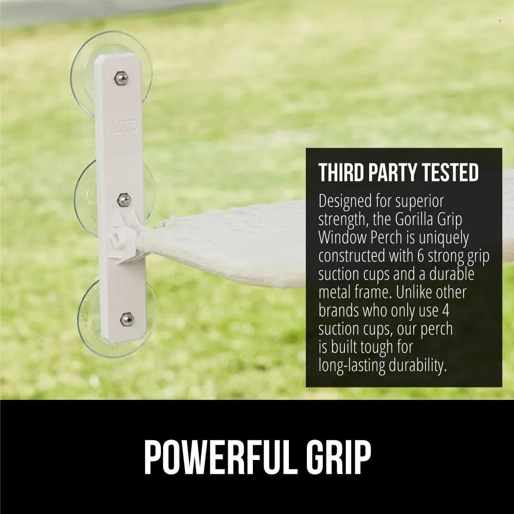 GORILLA GRIP Cat Window Perch, Sturdy Cat Hammock Bed Window Seat with 6 Large Suction Cups, Foldable Cordless Indoor Kitten Wall Shelves, Strong Metal Frame, Reversible Washable Cover, Medium Beige