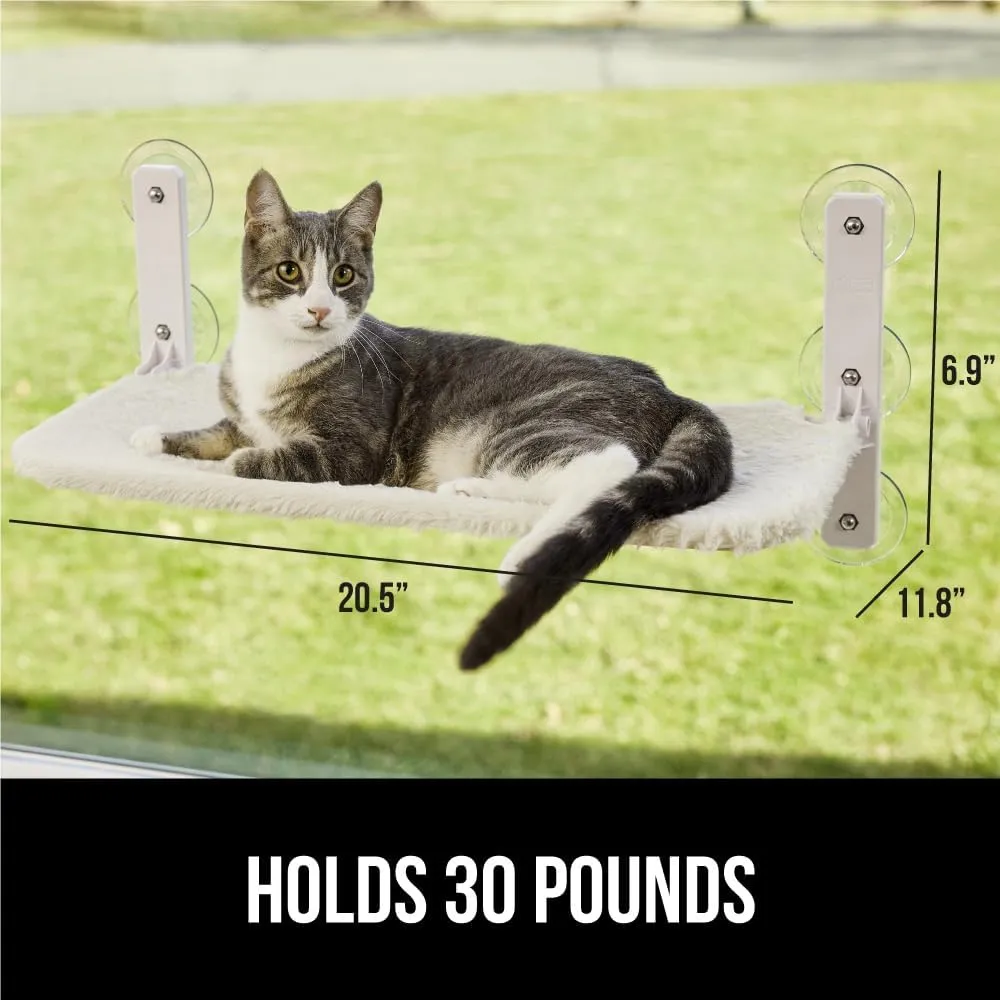 GORILLA GRIP Cat Window Perch, Sturdy Cat Hammock Bed Window Seat with 6 Large Suction Cups, Foldable Cordless Indoor Kitten Wall Shelves, Strong Metal Frame, Reversible Washable Cover, Medium Beige