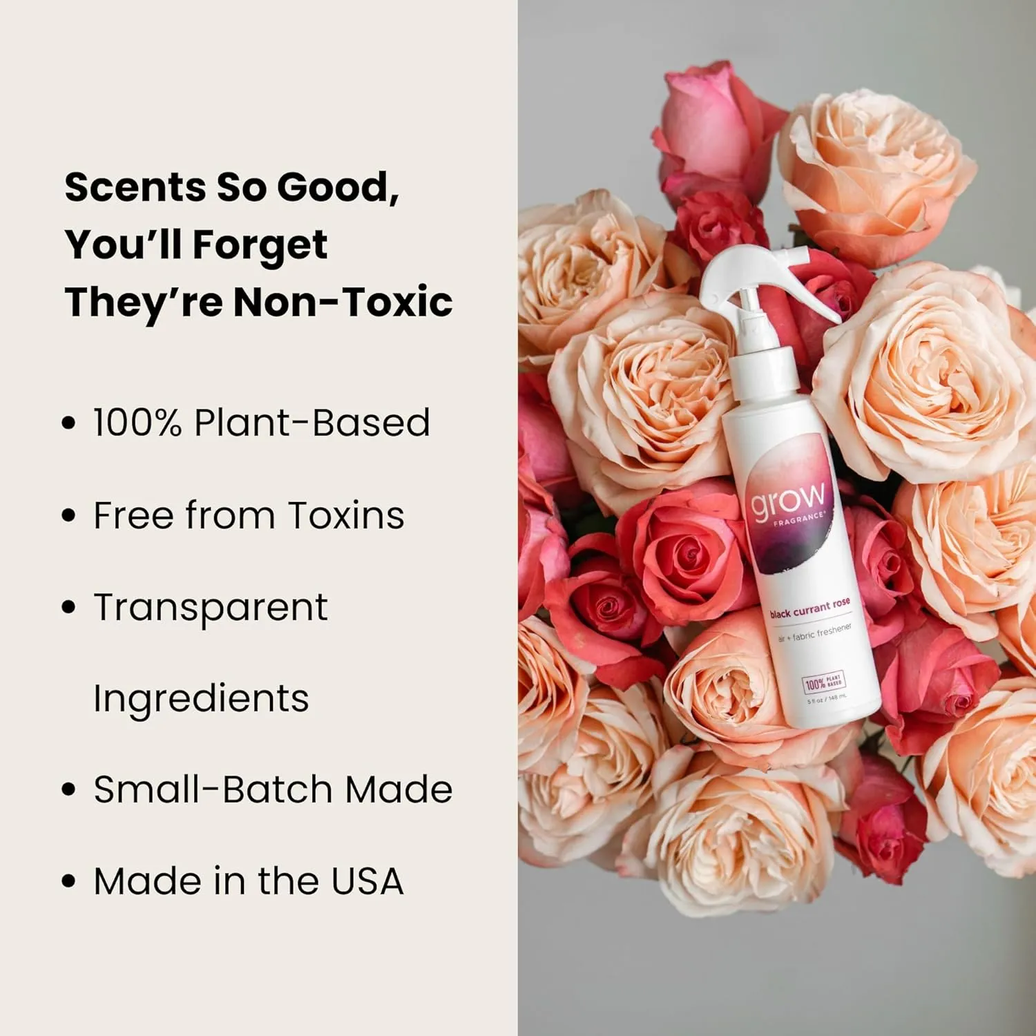 Grow Fragrance Scented Fabric and Room Air Freshener Spray - Certified Non-Toxic, 100% Plant-Based Essential Oils - 5 oz (Lavender Blossom   Black Currant Rose 2-Count)