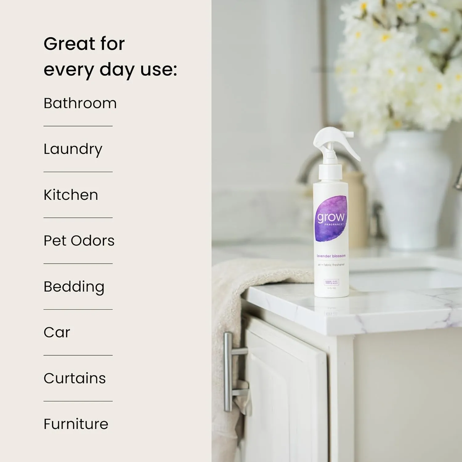 Grow Fragrance Scented Fabric and Room Air Freshener Spray - Certified Non-Toxic, 100% Plant-Based Essential Oils - 5 oz (Lavender Blossom   Black Currant Rose 2-Count)