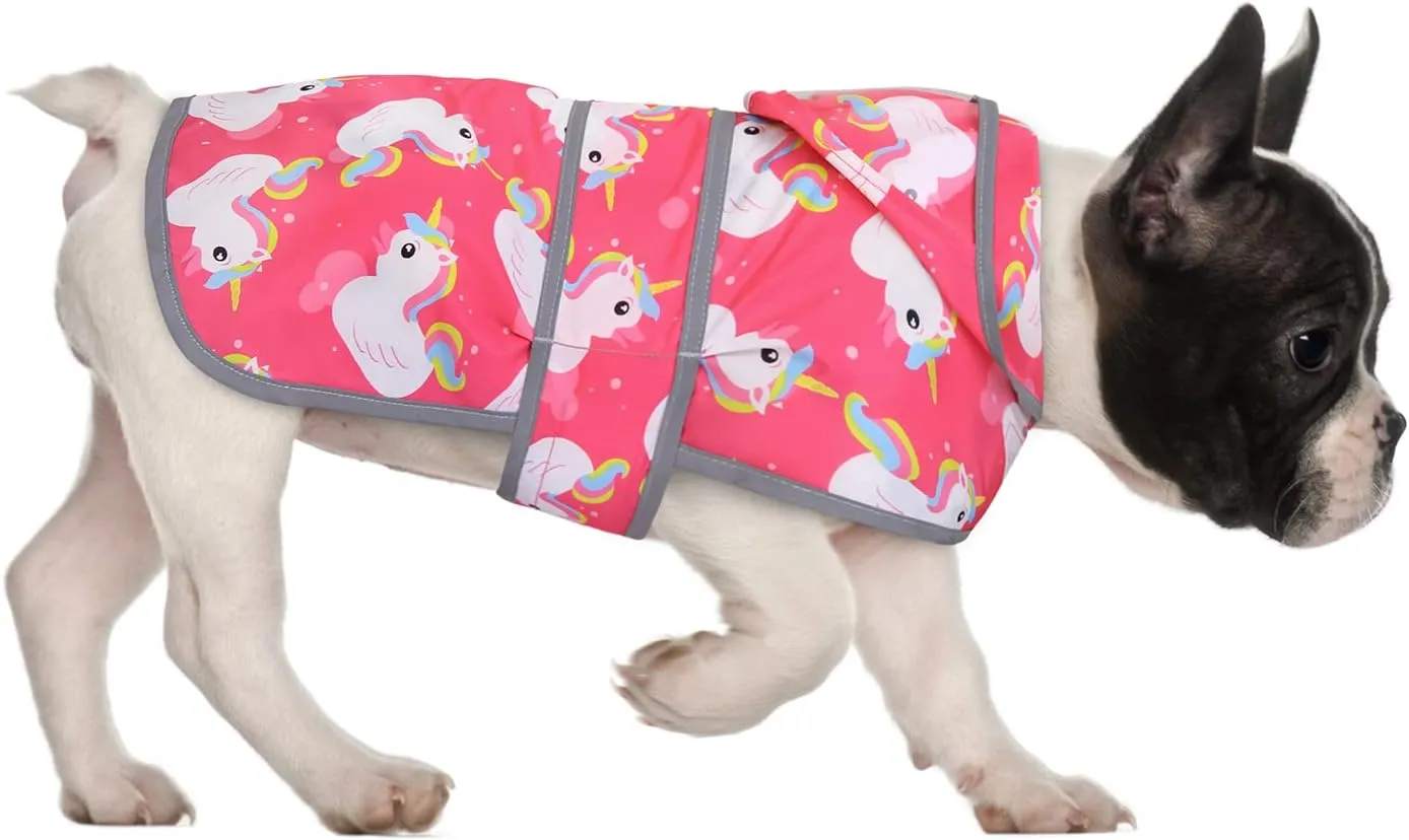 HDE Dog Raincoat with Clear Hood Rain Jacket Poncho for Small Medium Large Dogs Unicorn Ducks Pink - S