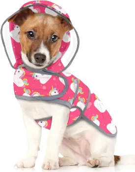 HDE Dog Raincoat with Clear Hood Rain Jacket Poncho for Small Medium Large Dogs Unicorn Ducks Pink - S
