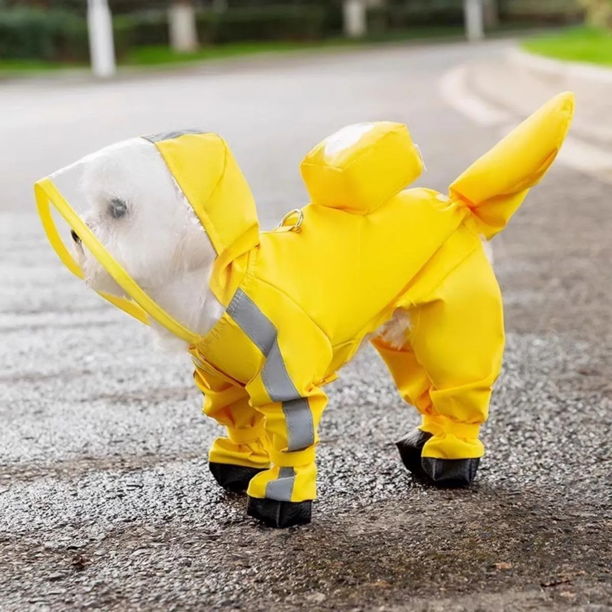 HDKUW Dog Raincoat and Rain Shoes Set, Full-Coverage Reflective Jacket with Backbag, Yellow XL