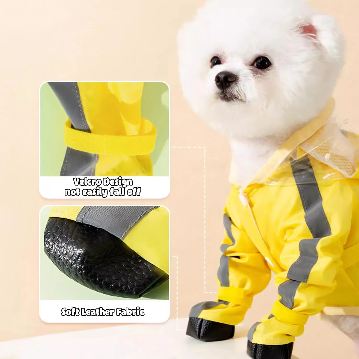 HDKUW Dog Raincoat and Rain Shoes Set, Full-Coverage Reflective Jacket with Backbag, Yellow XL