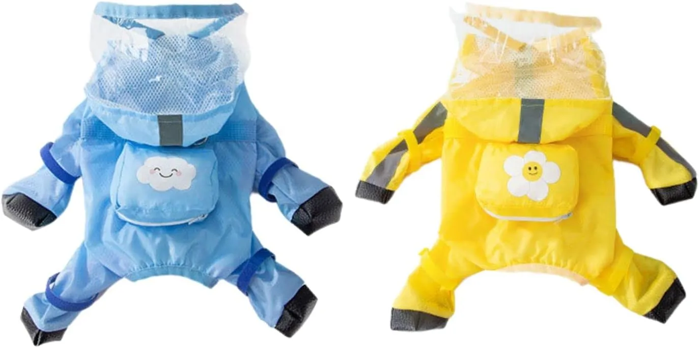 HDKUW Dog Raincoat and Rain Shoes Set, Full-Coverage Reflective Jacket with Backbag, Yellow XL