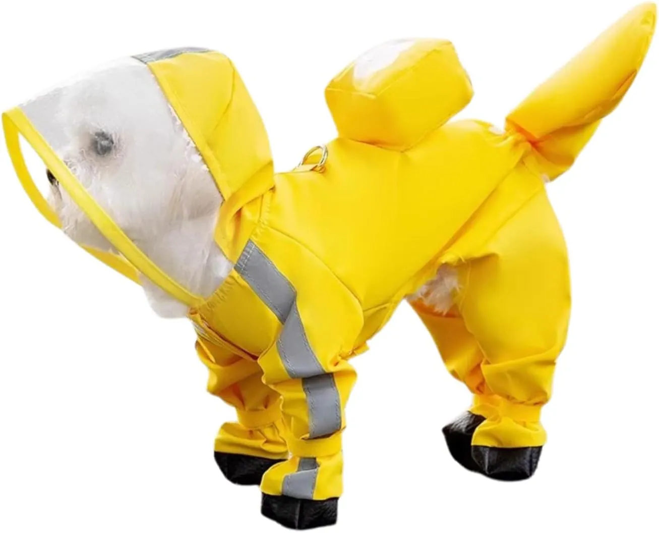 HDKUW Dog Raincoat and Rain Shoes Set, Full-Coverage Reflective Jacket with Backbag, Yellow XL