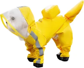 HDKUW Dog Raincoat and Rain Shoes Set, Full-Coverage Reflective Jacket with Backbag, Yellow XL