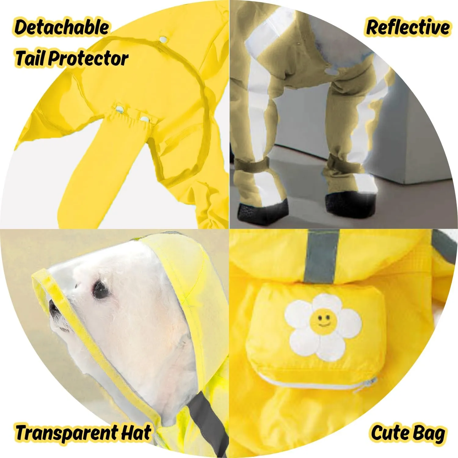 HDKUW Dog Raincoat and Rain Shoes Set, Full-Coverage Reflective Jacket with Backbag, Yellow XL