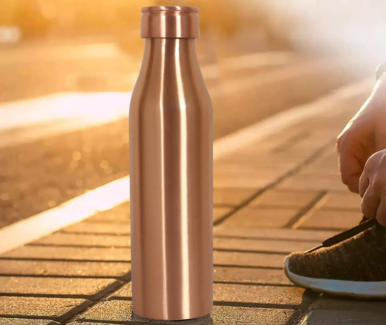Heart Home Copper Plain & Leak Proof Water Bottle For Home, office, Traveling. 1 Ltr (Brown)