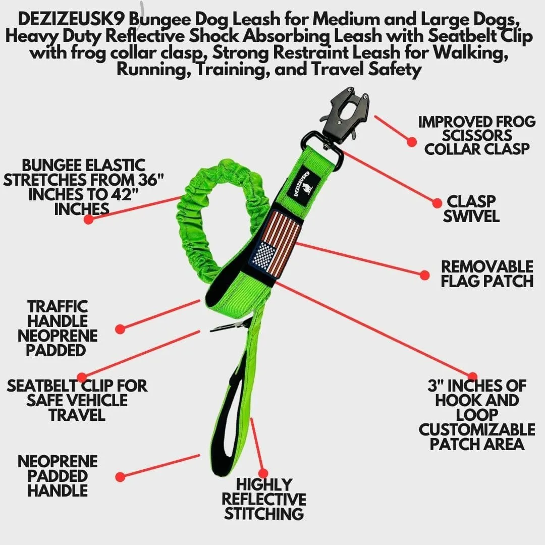 Heavy Duty Bungee Dog Leash - Shock Absorbing, Seat Belt Clip, Quick Release Frog Clasp, Double Padded Handles, for Large and Medium Dogs, Durable for Training, Walking, Car Safety, Outdoor Adventure