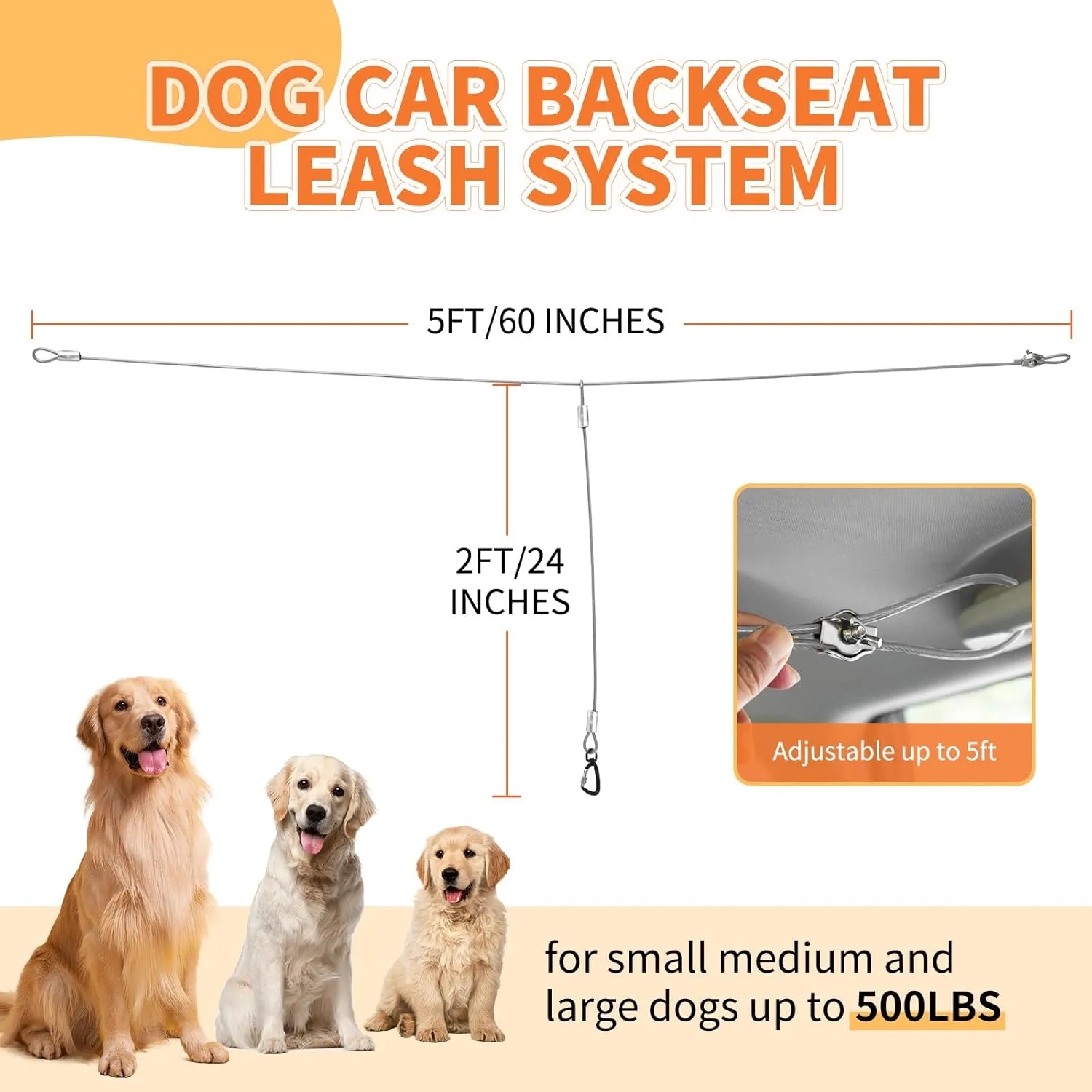 Heavy Duty Dog Safety Leash System, 360 Degree Swivel Clip, for Dogs Up to 500LBS xx - Great for Driving (Silver for 2 Dogs)