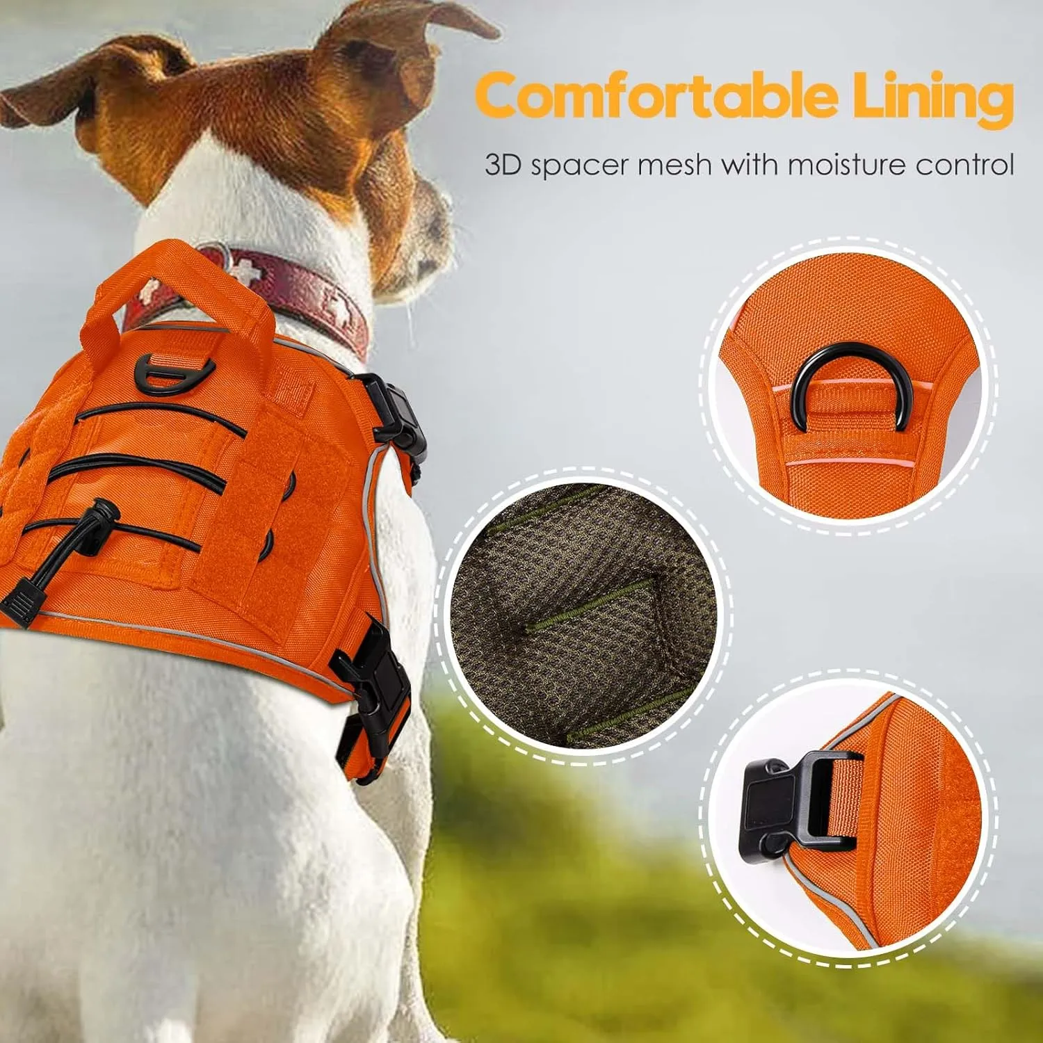 Heavy-Duty Tactical Dog Harness for Large Dogs, No Pull Adjustable Reflective Pet Vest with Molle System, K9 Military-Grade Control for Service Training, Outdoor & 10  Breeds, Orange, X-Large