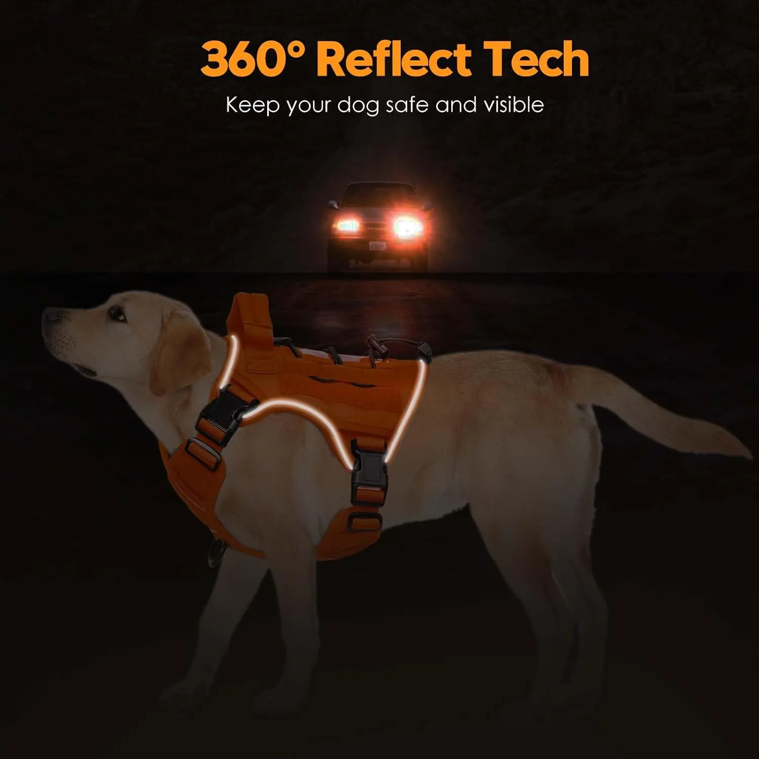 Heavy-Duty Tactical Dog Harness for Large Dogs, No Pull Adjustable Reflective Pet Vest with Molle System, K9 Military-Grade Control for Service Training, Outdoor & 10  Breeds, Orange, X-Large