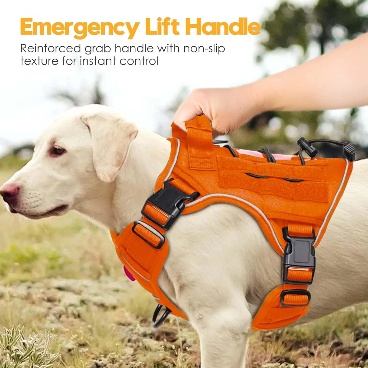Heavy-Duty Tactical Dog Harness for Large Dogs, No Pull Adjustable Reflective Pet Vest with Molle System, K9 Military-Grade Control for Service Training, Outdoor & 10  Breeds, Orange, X-Large