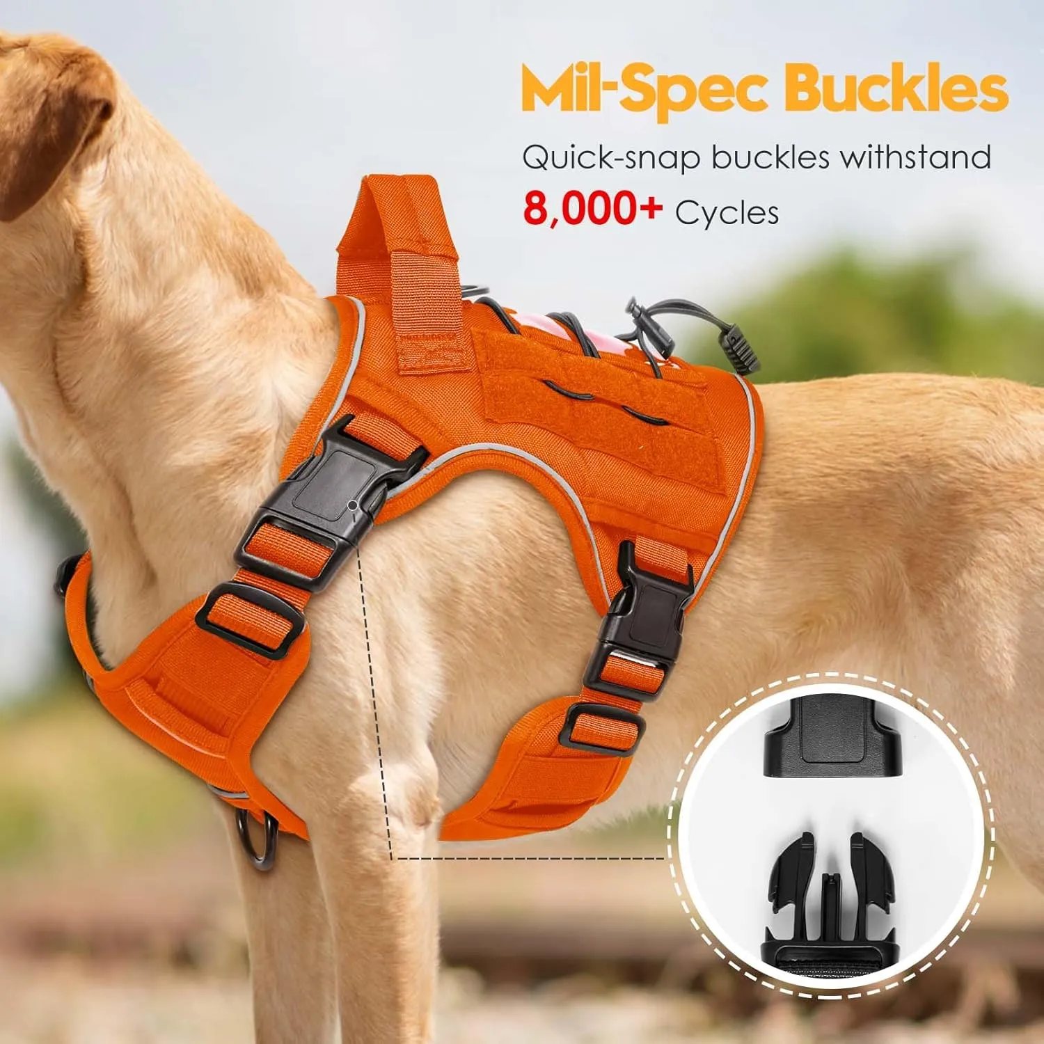 Heavy-Duty Tactical Dog Harness for Large Dogs, No Pull Adjustable Reflective Pet Vest with Molle System, K9 Military-Grade Control for Service Training, Outdoor & 10  Breeds, Orange, X-Large