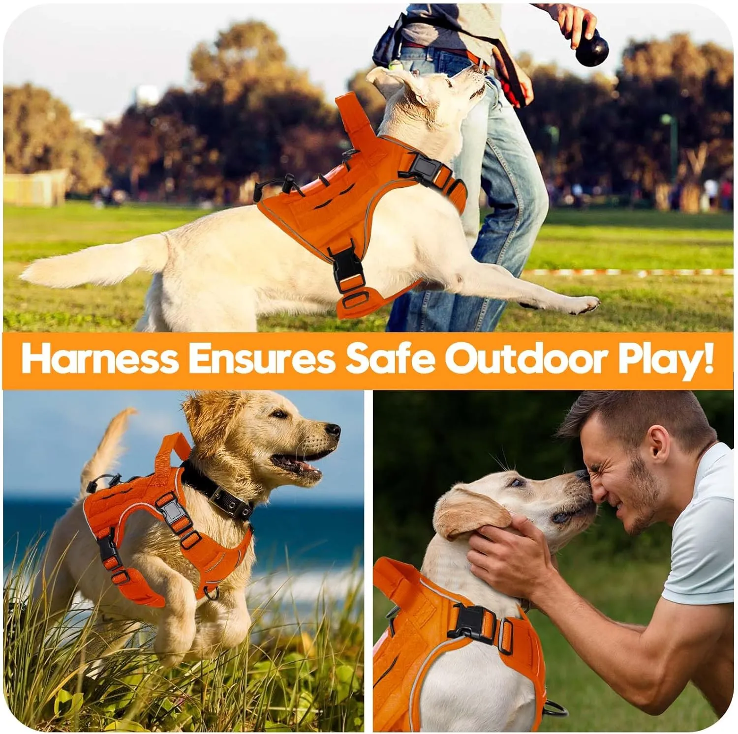 Heavy-Duty Tactical Dog Harness for Large Dogs, No Pull Adjustable Reflective Pet Vest with Molle System, K9 Military-Grade Control for Service Training, Outdoor & 10  Breeds, Orange, X-Large