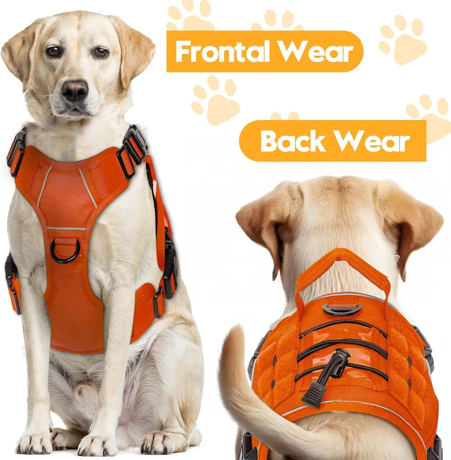 Heavy-Duty Tactical Dog Harness for Large Dogs, No Pull Adjustable Reflective Pet Vest with Molle System, K9 Military-Grade Control for Service Training, Outdoor & 10  Breeds, Orange, X-Large