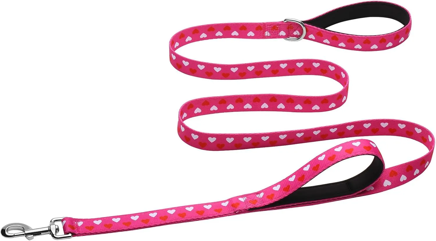 Hikiko Double Handle Dog Leash 6 Ft for Medium Large Dogs Padded Traffic Handles Lead for Walking Training (Pink Love)