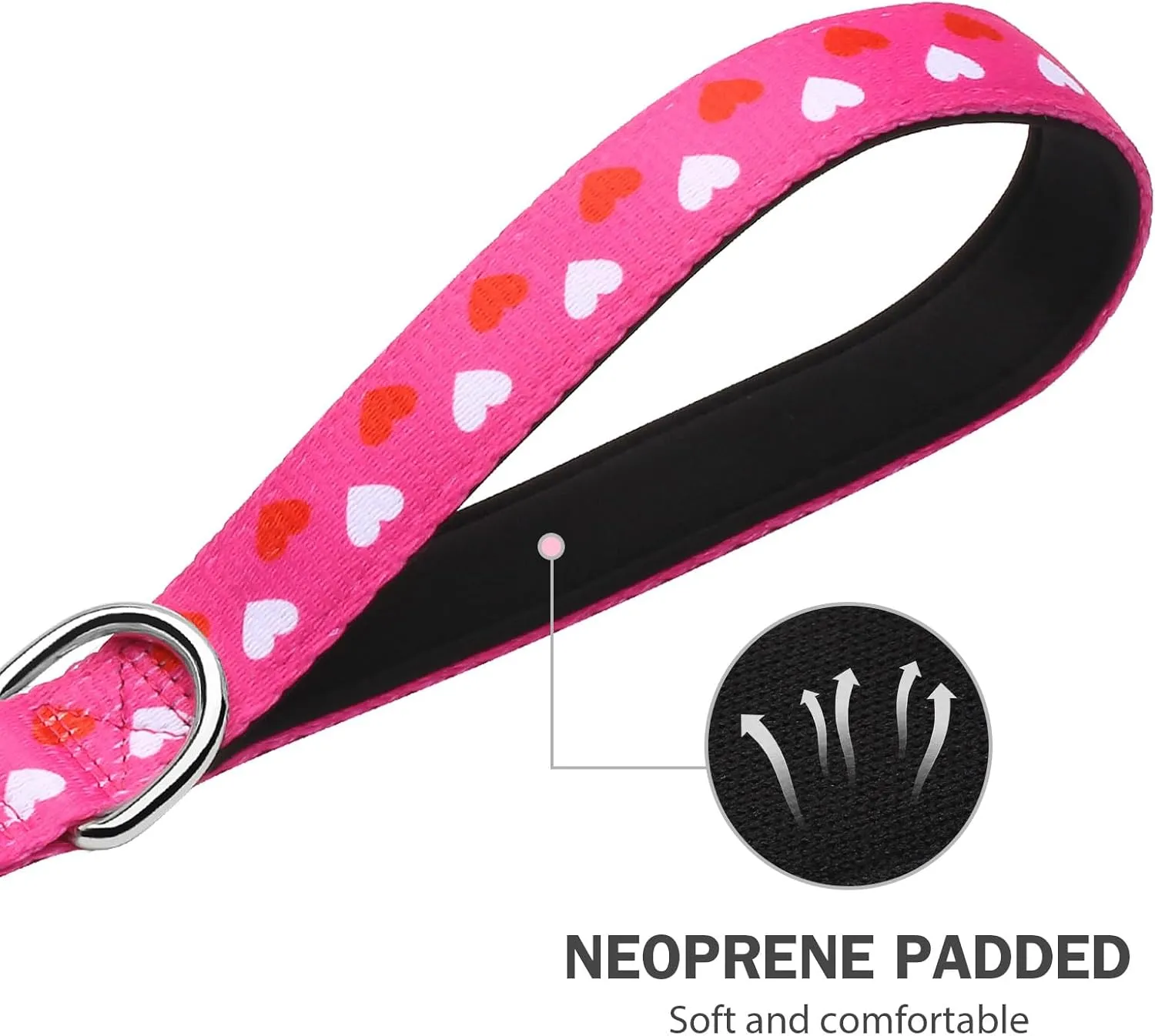 Hikiko Double Handle Dog Leash 6 Ft for Medium Large Dogs Padded Traffic Handles Lead for Walking Training (Pink Love)