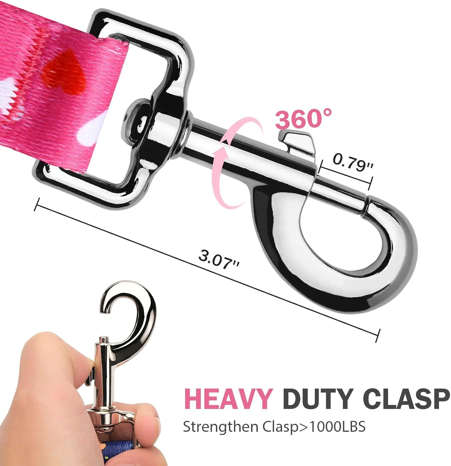 Hikiko Double Handle Dog Leash 6 Ft for Medium Large Dogs Padded Traffic Handles Lead for Walking Training (Pink Love)