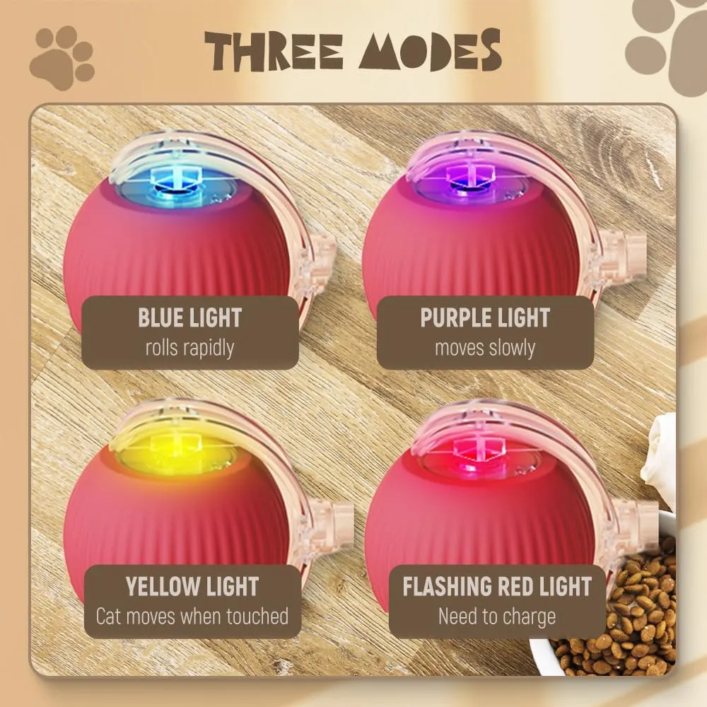 Interactive Cat & Dog Toys - 2024 New Automatic Motion Activate Multicolor Rolling Ball for Indoor Cats & Puppies (Red)
