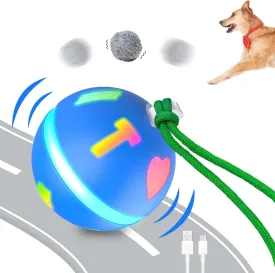 Interactive Dog Ball Toys, Dog Rolling Balls for Indoor/Outdoor Puppy, Motion Activated Automatic Moving Dog Toy with Rope and Plush Cover for Small/Medium/Large Dogs, USB Rechargeable