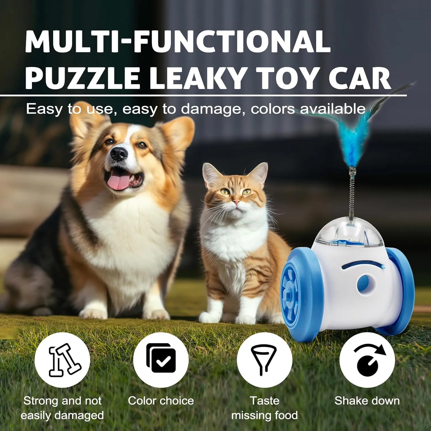 Interactive Roller Puzzle Dispenser for Dogs & Cats, Slow Feeder & Chase Toys, Adjustable Dog Treat Dispenser, Improves Pets Digestion