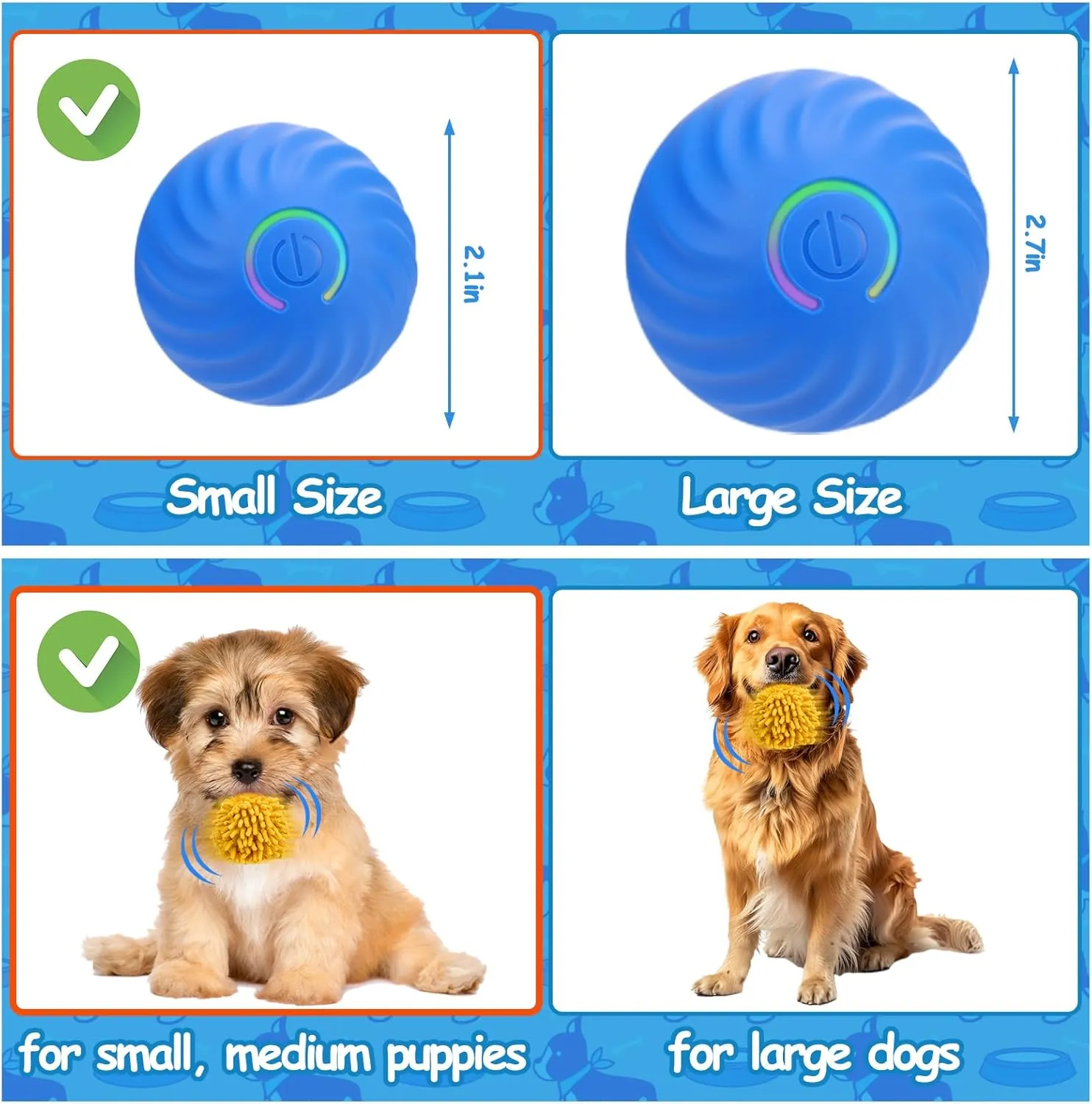 Interactive Self-Rolling Dog Toy, Anti-Chewer for Small/Medium Puppies, Motion Activated Enrichment Ball