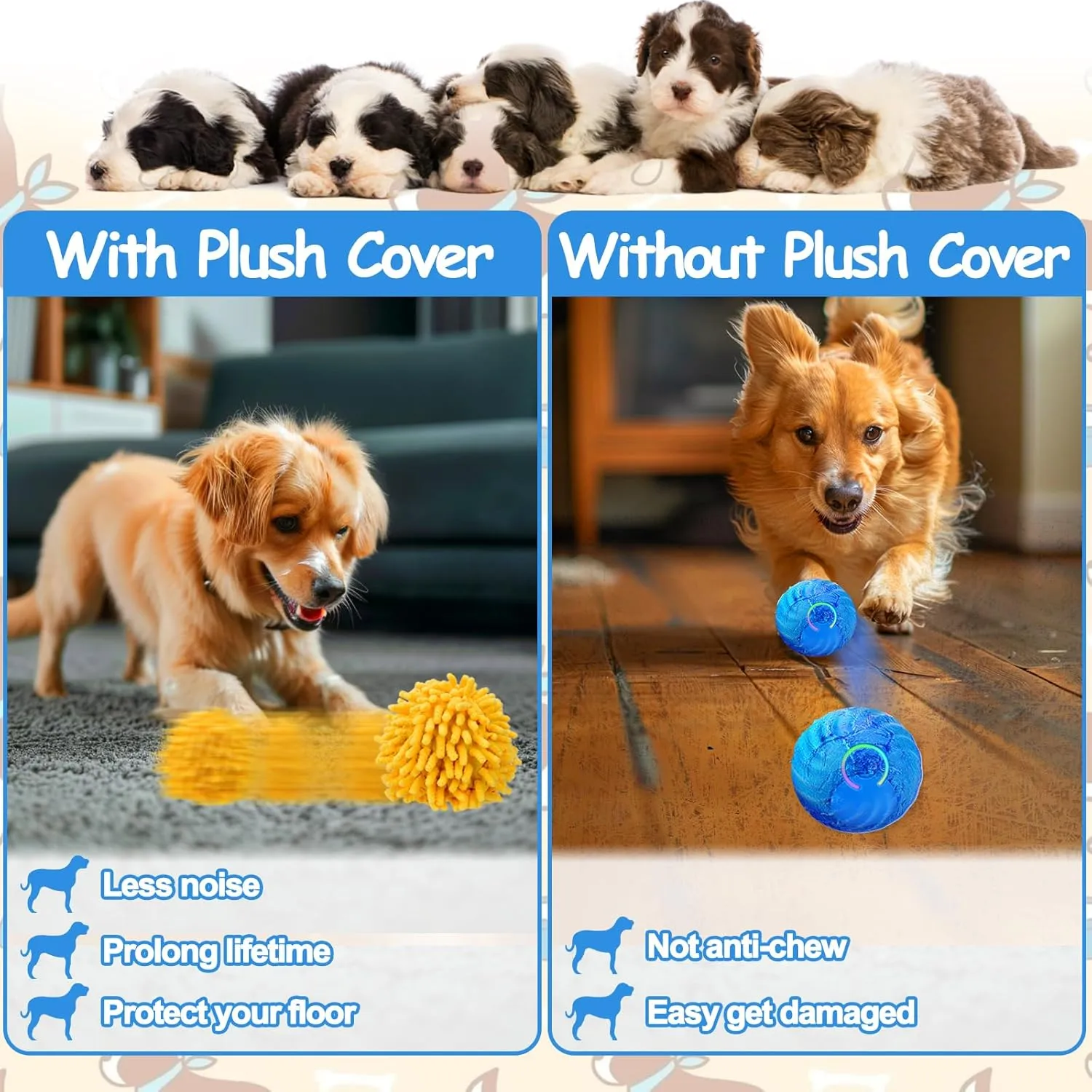 Interactive Self-Rolling Dog Toy, Anti-Chewer for Small/Medium Puppies, Motion Activated Enrichment Ball