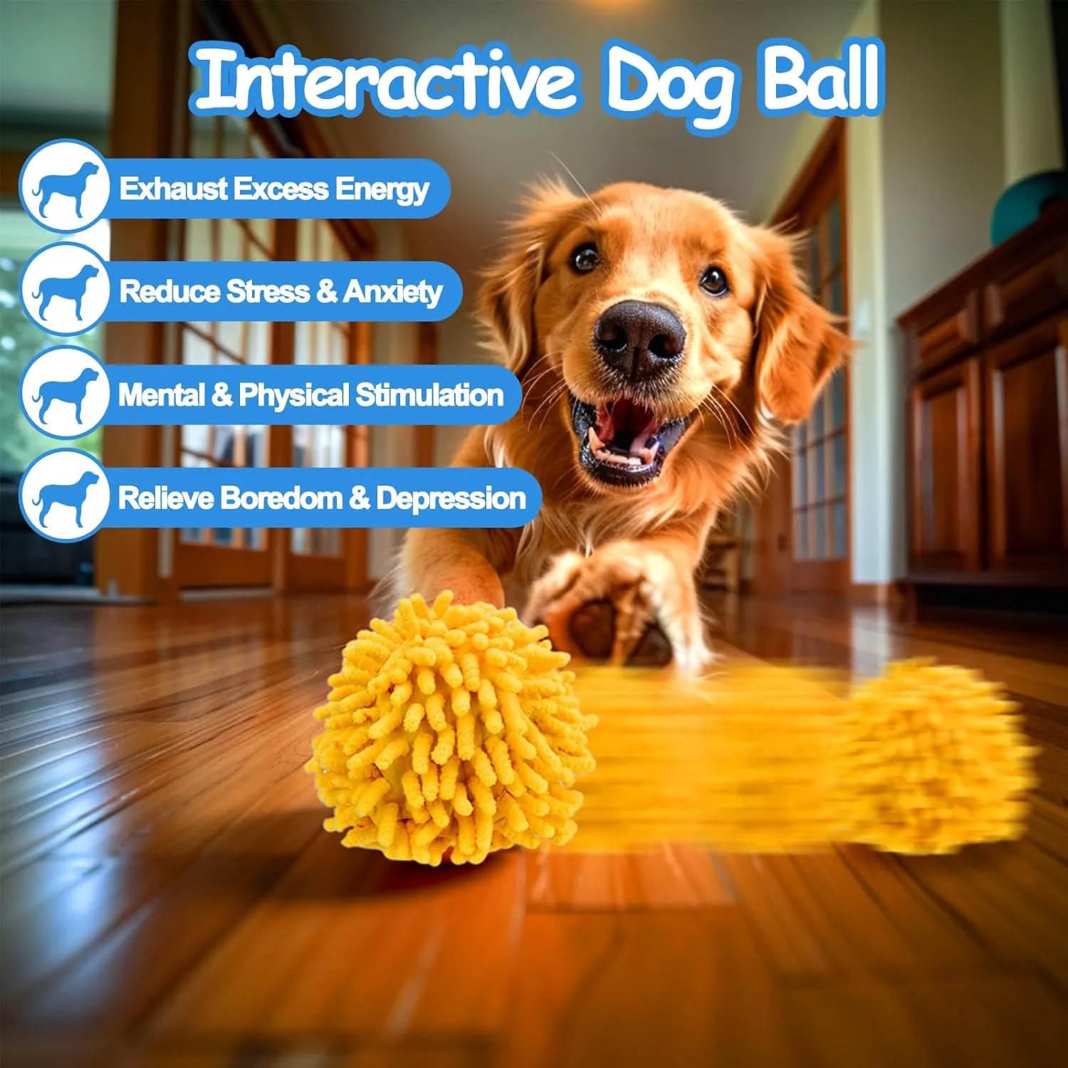 Interactive Self-Rolling Dog Toy, Anti-Chewer for Small/Medium Puppies, Motion Activated Enrichment Ball