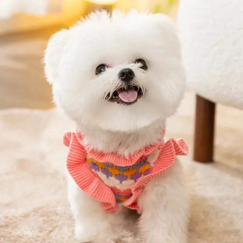 Knitted Flower Dog Sweater