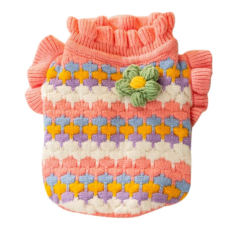 Knitted Flower Dog Sweater