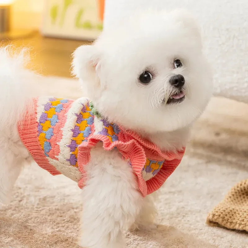 Knitted Flower Dog Sweater