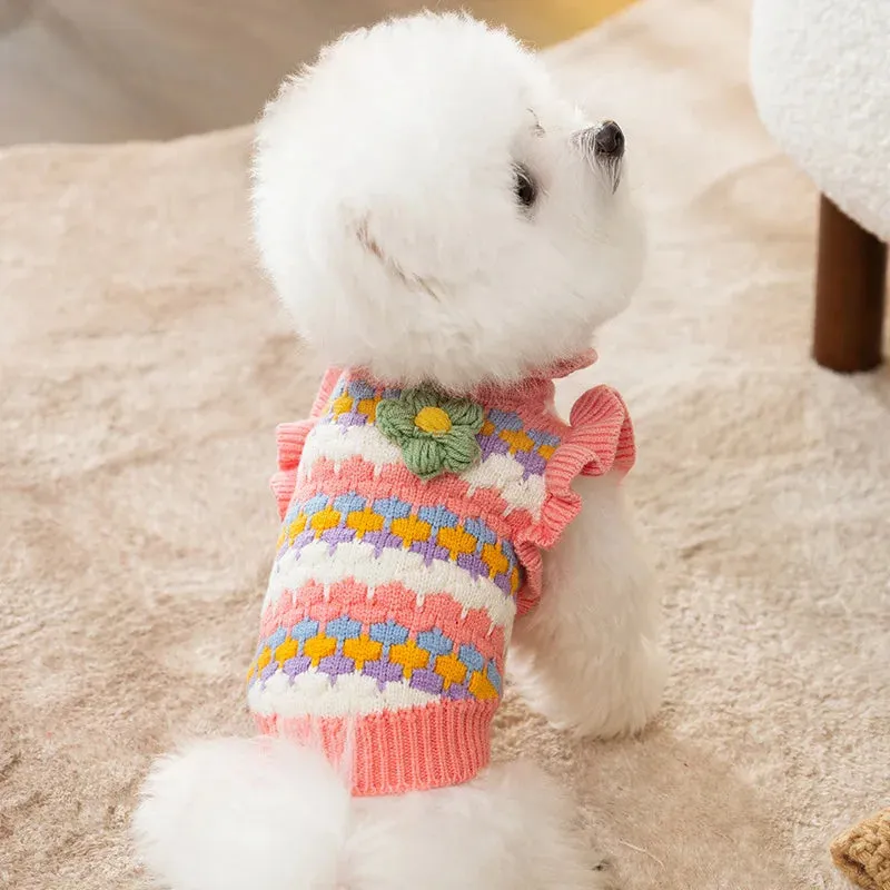 Knitted Flower Dog Sweater