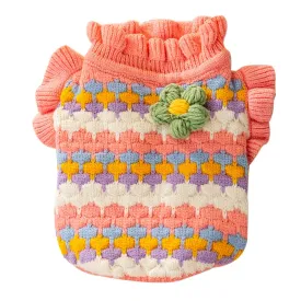 Knitted Flower Dog Sweater