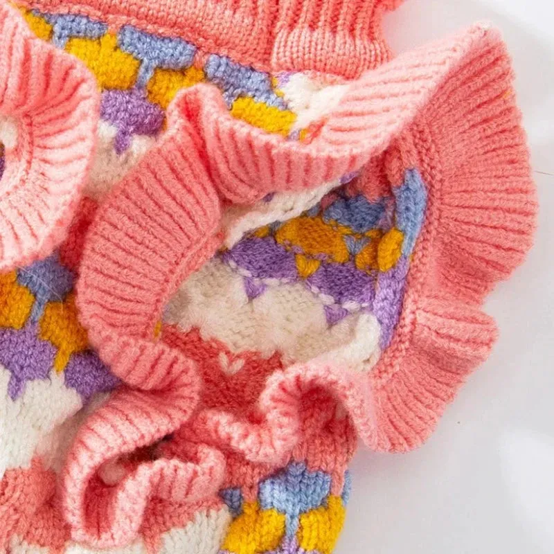Knitted Flower Dog Sweater