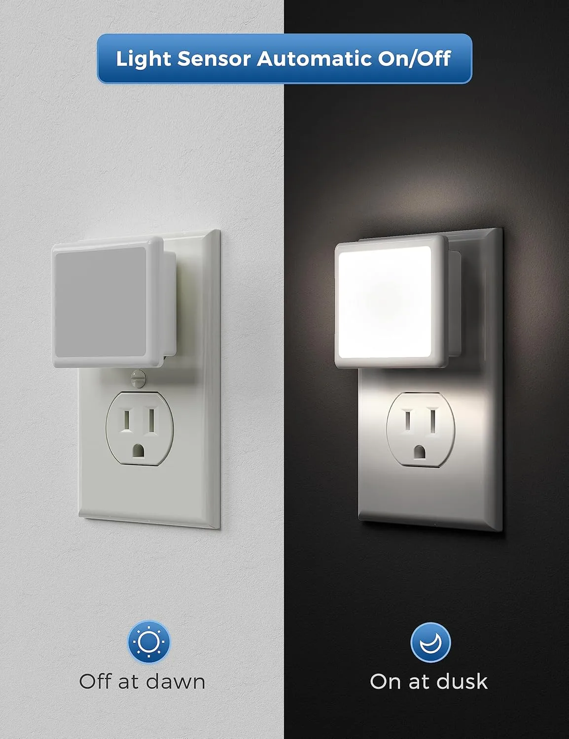 L LOHAS LED Night Lights Plug into Wall, [6-Pack] Plug in Night Light, Dusk-to-Dawn Sensor, 5000K Daylight 0.3W Bright Nightlight Auto-On/Off for Adults Kids Room Bedroom Bathroom Hallway Kitchen