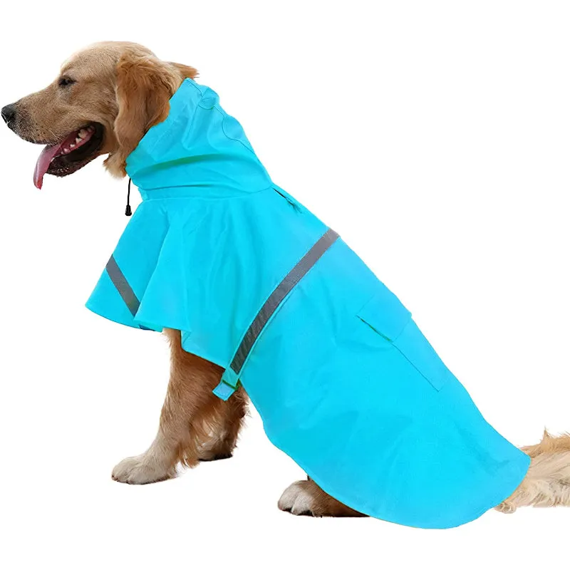 Large Dog Raincoat Adjustable Pet Water Proof Clothes Lightweight Rain Jacket Poncho Hoodies With Strip Reflective