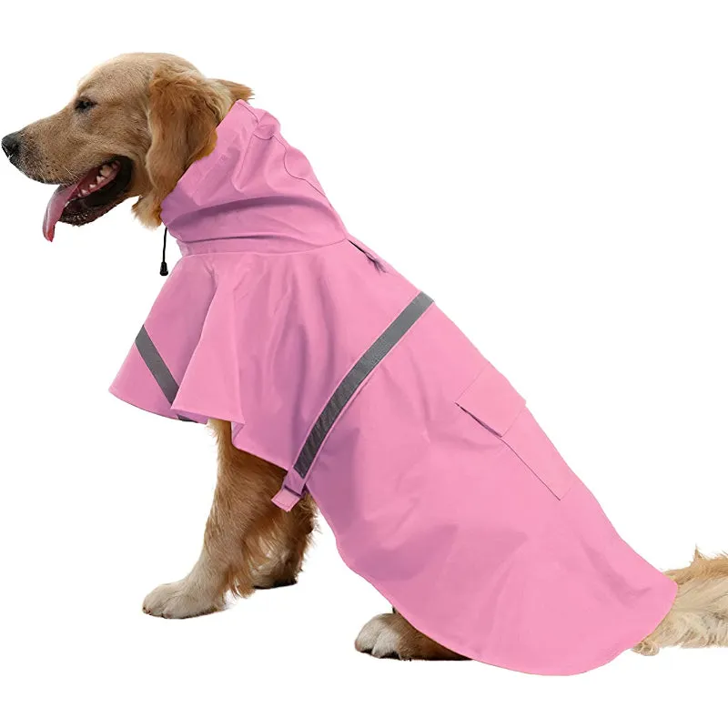Large Dog Raincoat Adjustable Pet Water Proof Clothes Lightweight Rain Jacket Poncho Hoodies With Strip Reflective